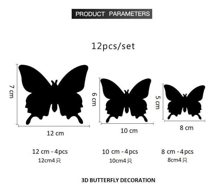 12 Mariposas Decorativas 3d Metalizadas Adhesivas Doradas - Imagen 4