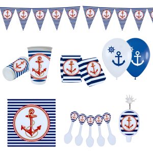 Kit Fiesta Marinero Marina Mantel Vaso Plato Cumpleaños