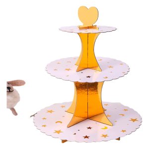 Torre Base Para Cupcakes 3 Niveles Estrella Dorado Blanco