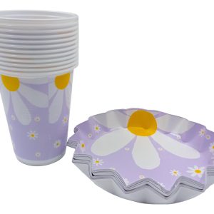 Kit Vasos Estrella Decoración Margarita Morado Cumpleaños