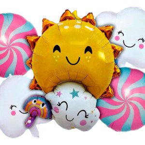 Bouquet Globos Nube Sol Caramelo Arcoiris Rosado Oferta Hoy