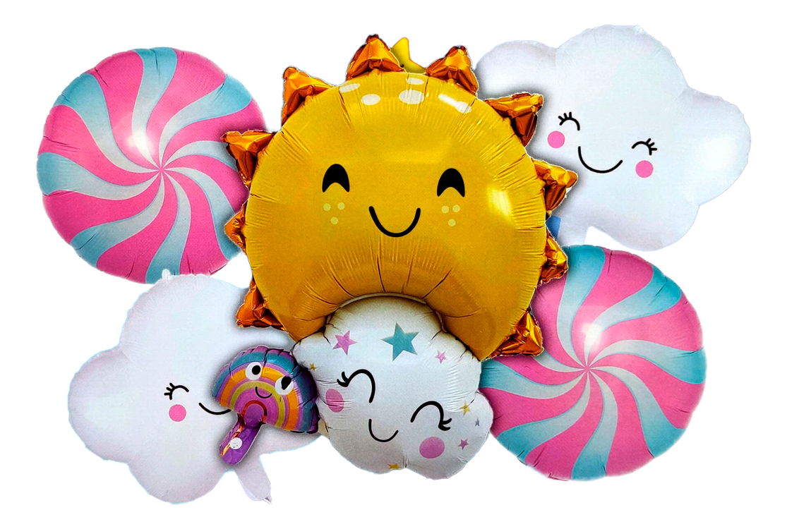 Bouquet Globos Nube Sol Caramelo Arcoiris Rosado Oferta Hoy