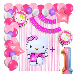 Arco Fiesta Globo Decoracion Kitty Rosado Cortina Número