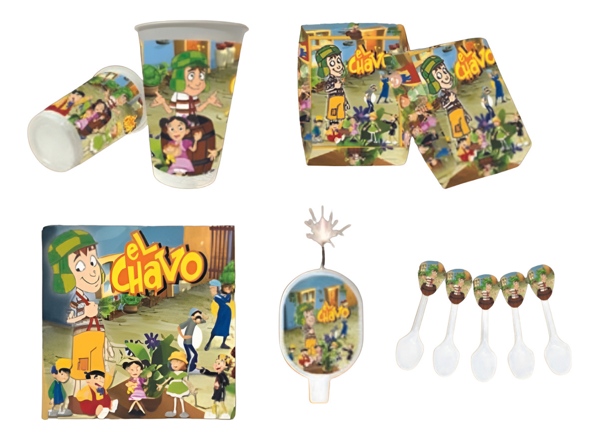 Kit Fiesta Chavo Ocho Mantel Vela Vasos Platos Decoracion
