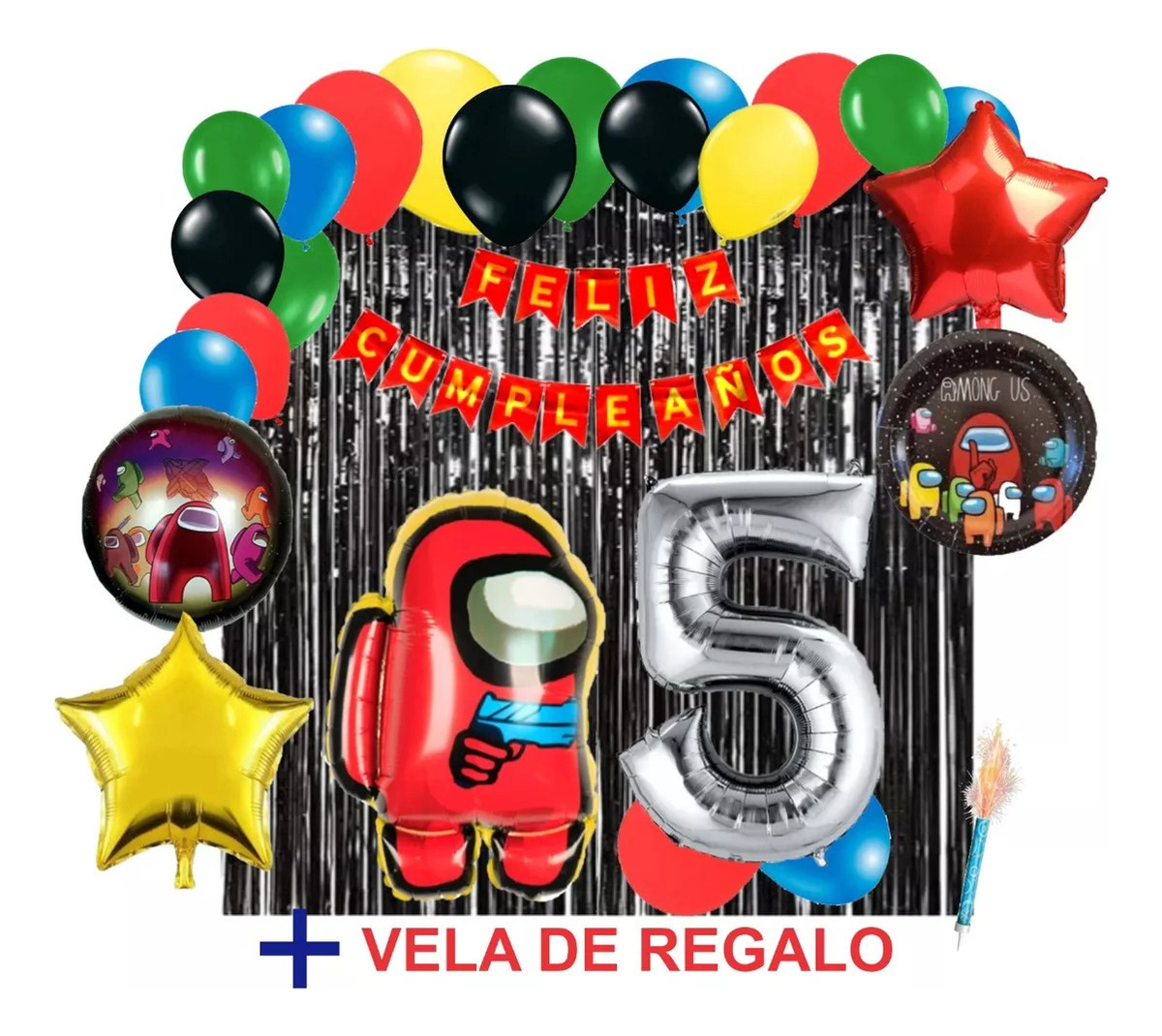 Decoracion Globos Among Us Cumpleaños Negro Feston Cortina - Imagen 7