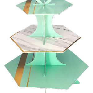 Torre Base Para Cupcakes 3 Niveles Mármol Verde Dorado