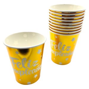 Vaso Dorado Metalizado Feliz Cumpleaños X10 Unidades Comprar
