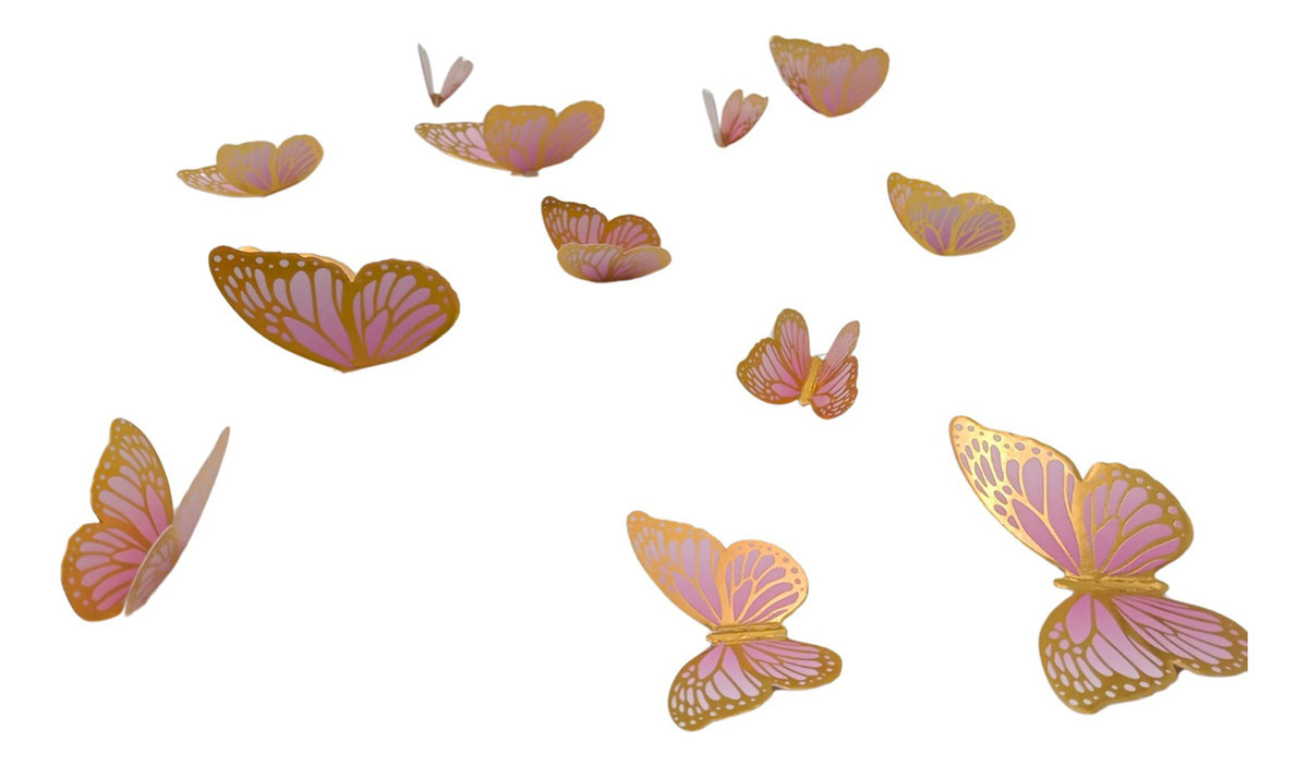 Mariposas Decorativas 3d Papel Pared Dorado Rosado Troquel - Imagen 3