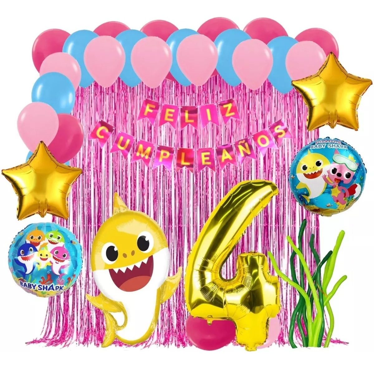 Decoracion Kit Globos Mar Baby Shark Marino Niña Promo Top - Imagen 4