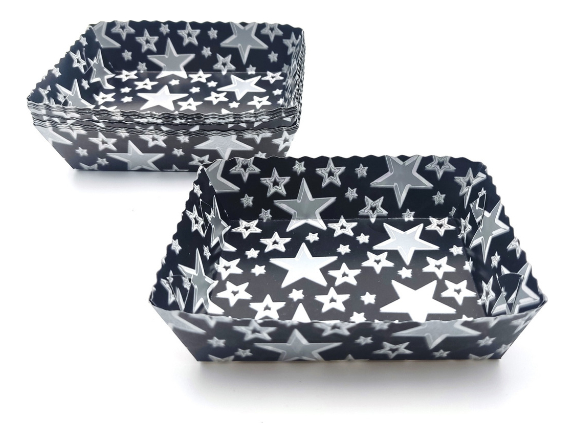 Kit Fiesta Vasos Platos Cubiertos Negro Estrellas Plateado - Imagen 4
