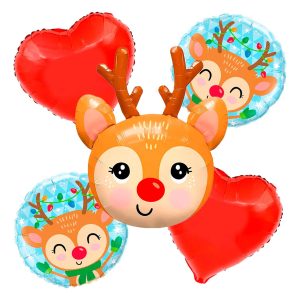 Bouquet Globos Feliz Navidad Reno Fin Año Cuernos Comprar
