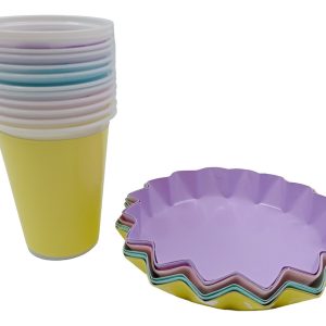 Kit Vasos Y Platos Estrella Colores Pastel Liso