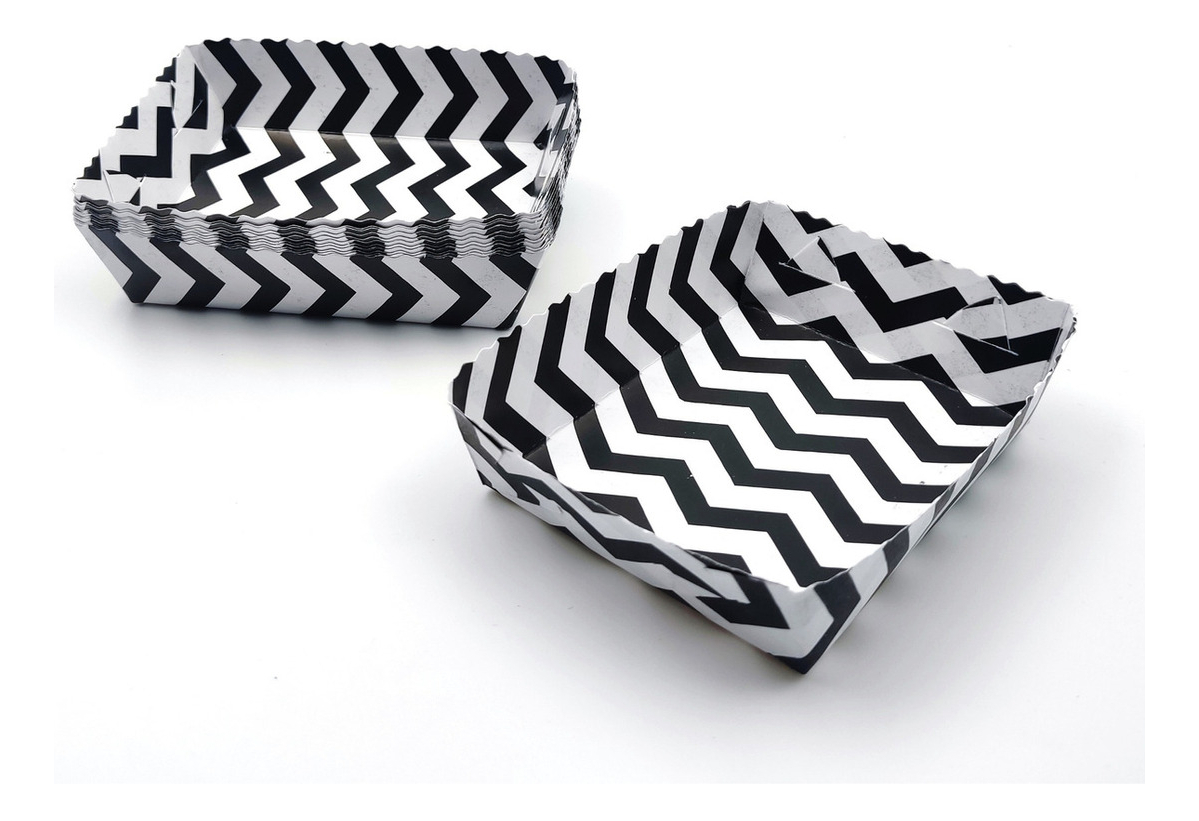 Platos Blanco Negro Lineas Zigzag X 12 Promo Original Oferta - Imagen 2
