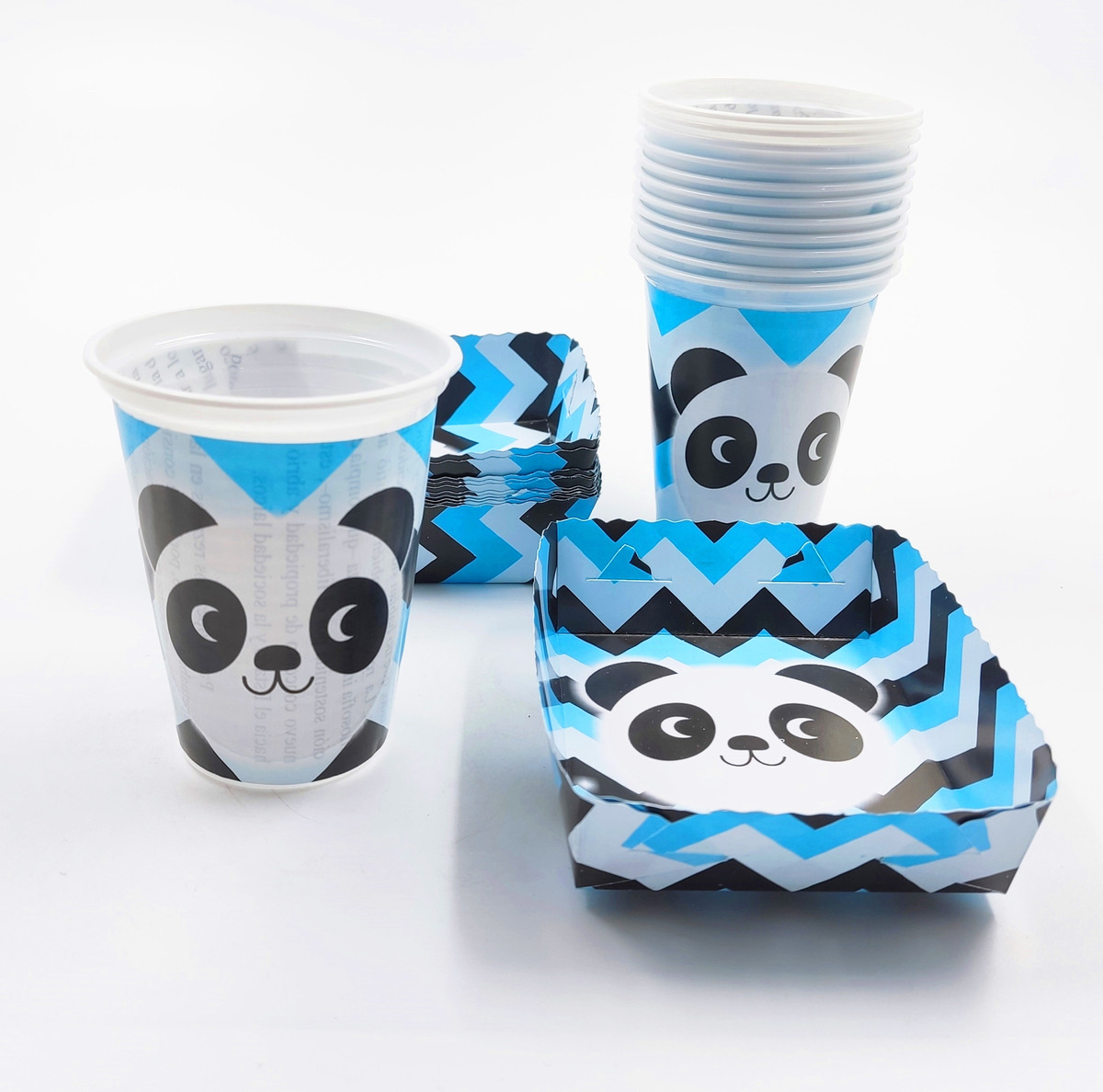 Kit 12 Vasos Platos Decorativos Panda Azul Comprar Oferta - Imagen 2