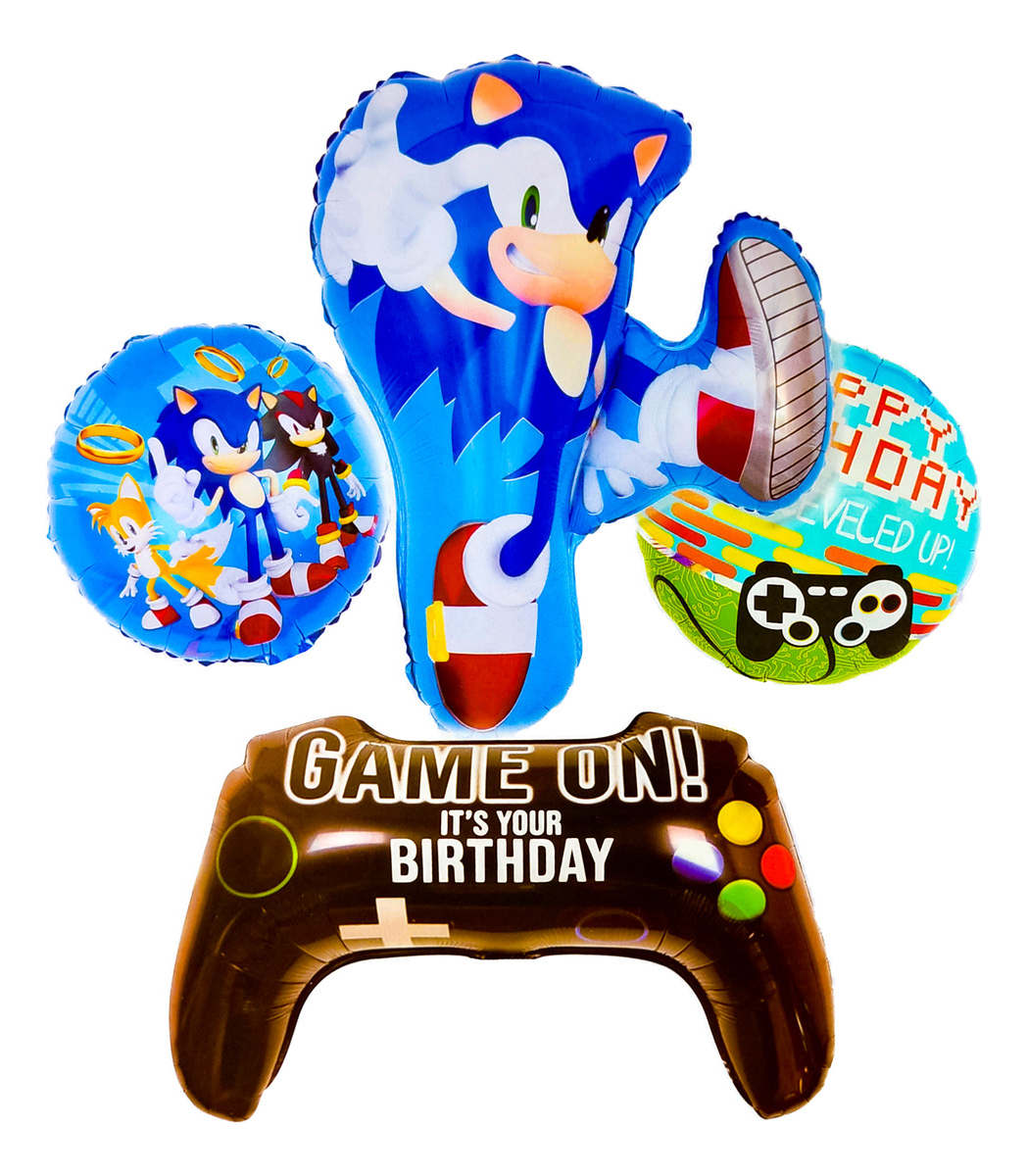 Bouquet Globos Sonic Control Video Juego Pateando Azul Niño
