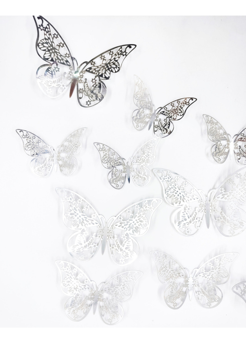 Mariposas Decorativas 3d Papel Pared Plateado Troquelado - Imagen 3