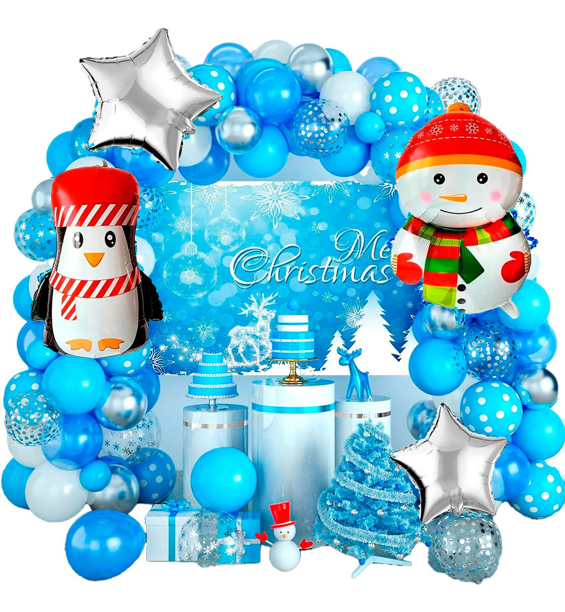 Kit Arco Decoracion Navidad Polka Pinguino Mueco Nieve Ya