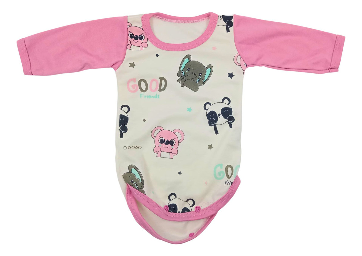 Body Manga Larga Animales Selva Rosado Estrellas Oferta Hoy