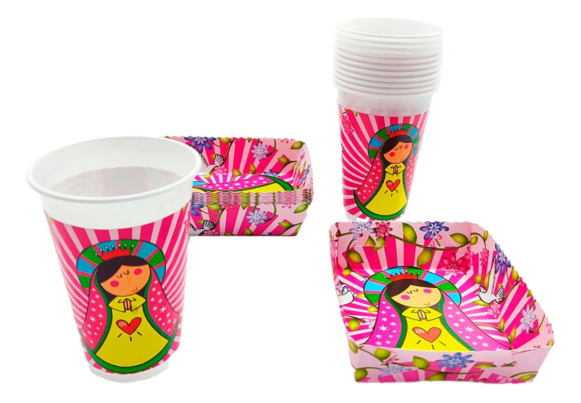 Kit 12 Vasos Platos Decorativos Virgen Maria Promo Original