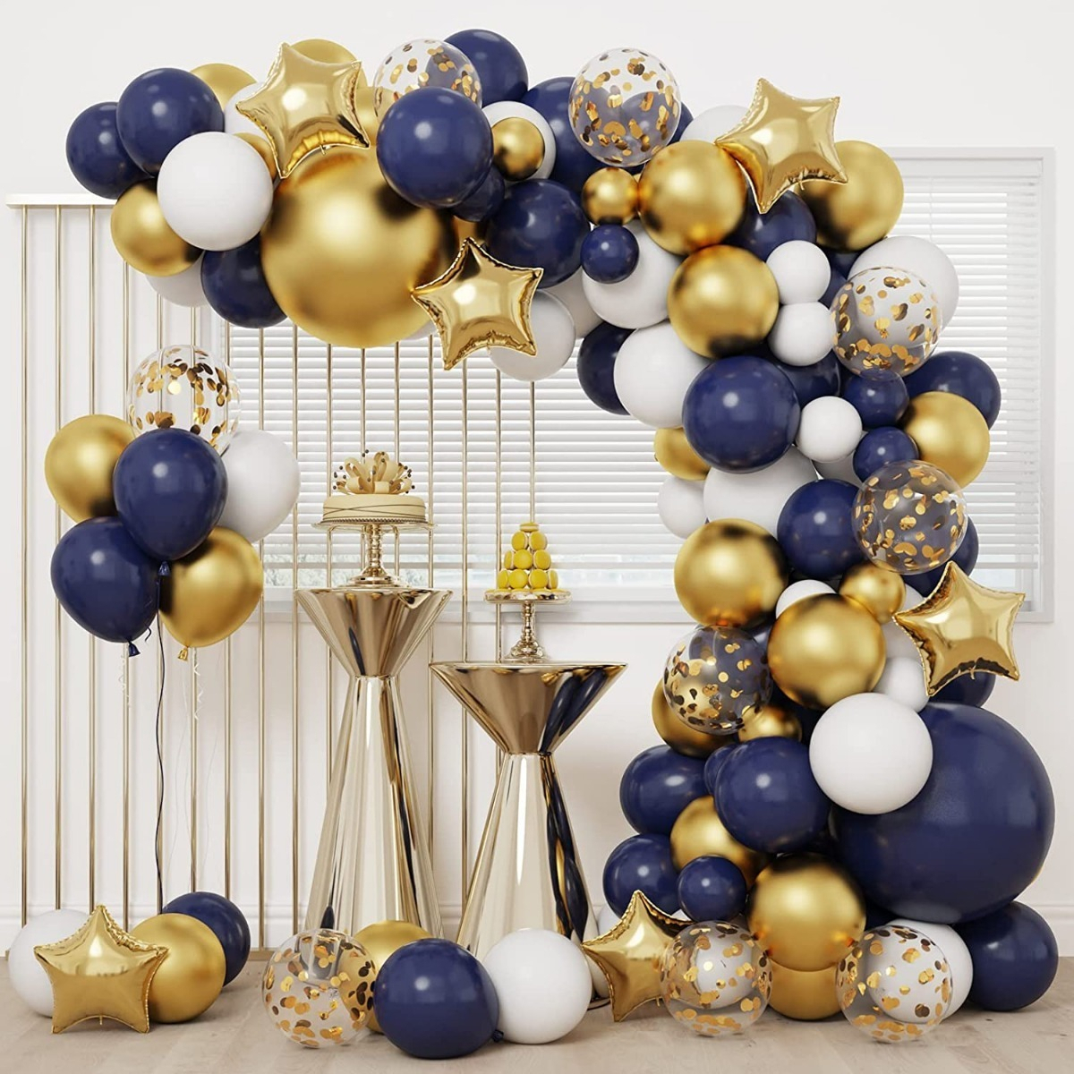 Globo Arco Decoracion Azul Dorado Cumpleaños Grado Boda Hoy