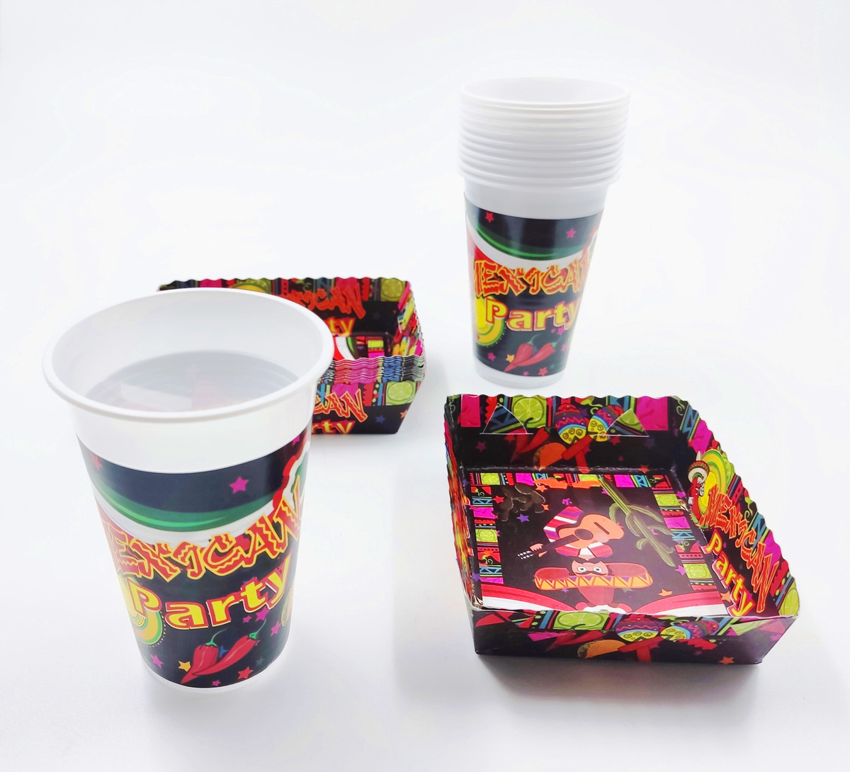 Kit 12 Vasos Platos Decorativos Fiesta Mexicana Comprar Ya - Imagen 2