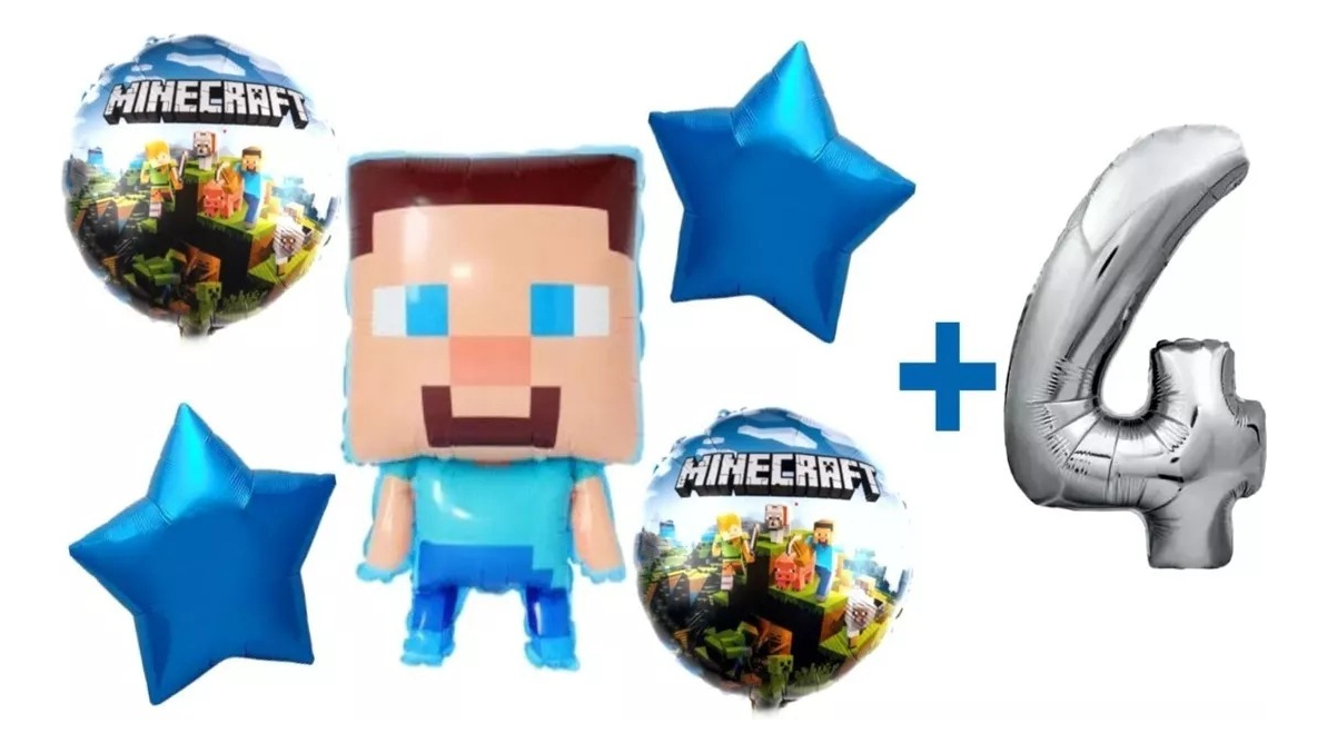Decoracion Globos Fiesta Cumpleaños Minero Bloques Juego - Imagen 4