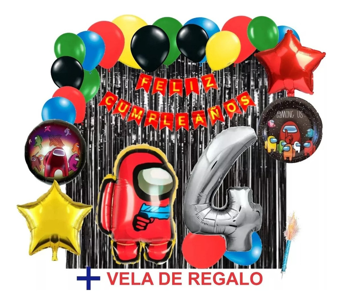 Decoracion Globos Among Us Cumpleaños Negro Feston Cortina - Imagen 3