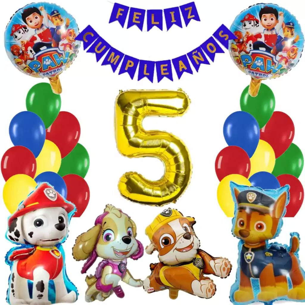 Bouquet Globos Paw Patrol Chase Rubble Marshall Perro Skye - Imagen 5