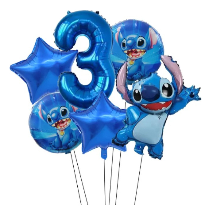 Kit Decoracion Globos Numero Azul Stitch Lilo Fiesta Comprar - Imagen 3