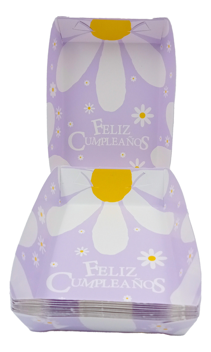 Platos Ponque Morado Blanco Amarillo Cumpleaños Margarita