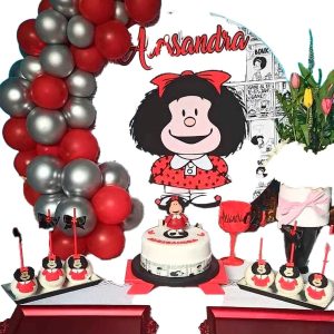 Kit Fiesta Decorativo Mafalda Rojo Plateado