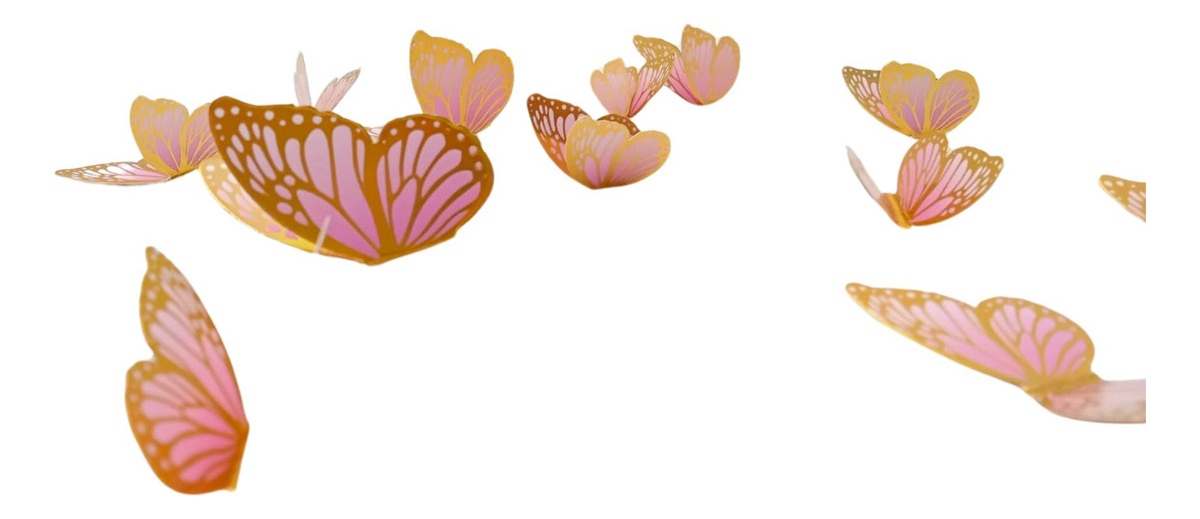 Mariposas Decorativas 3d Papel Pared Dorado Rosado Troquel - Imagen 4