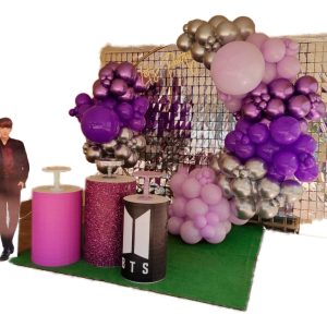 Globos Negro Morado Plateado Bts Pop Coreano 3 Cortinas Hoy
