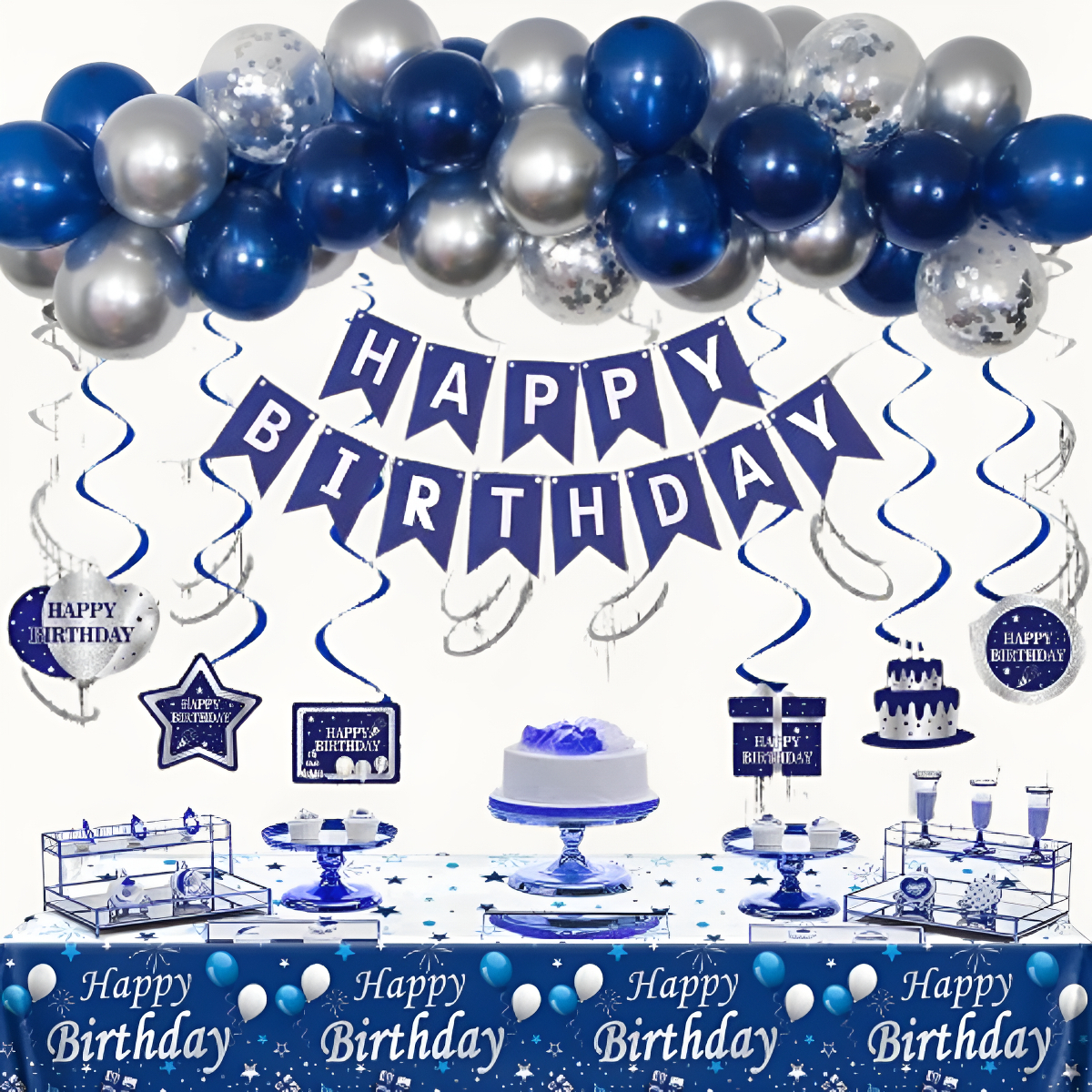 Kit Arco Fiesta Cumpleaños Decoracion Feston Plateado Azul