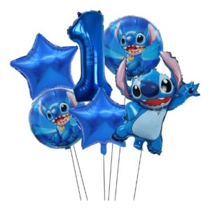 Kit Decoración Globos Numero Azul Stitch Lilo Fiesta