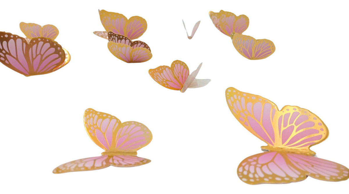 Mariposas Decorativas 3d Papel Pared Dorado Rosado Troquel - Imagen 2