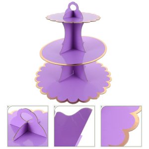 Torre Base Para Cupcakes 3 Niveles Morado Dorado