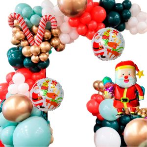 Kit Arco Decoración Globos Navidad Papá Noel Bastones Verde