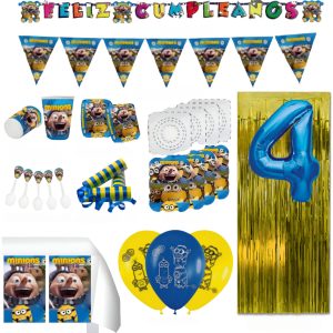 Kit Cumpleaños Fiesta Gru Minions Vasos Platos Mantel Barato
