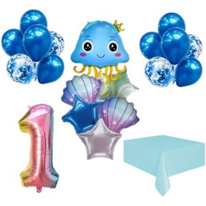 Kit Globos Medusa Cumpleaños Concha Mar Marino Azul Fiesta