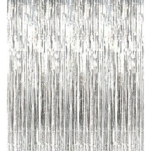 Cortina Metalizada Plateado Flecos Fiesta Cumpleaños