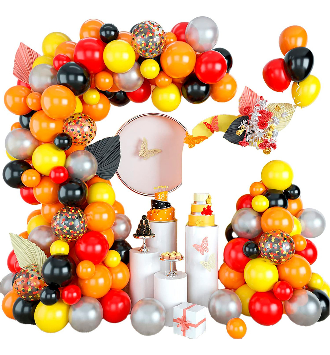 Arco Globos Rojo Naranja Negro Plateado Morado Mini Comprar