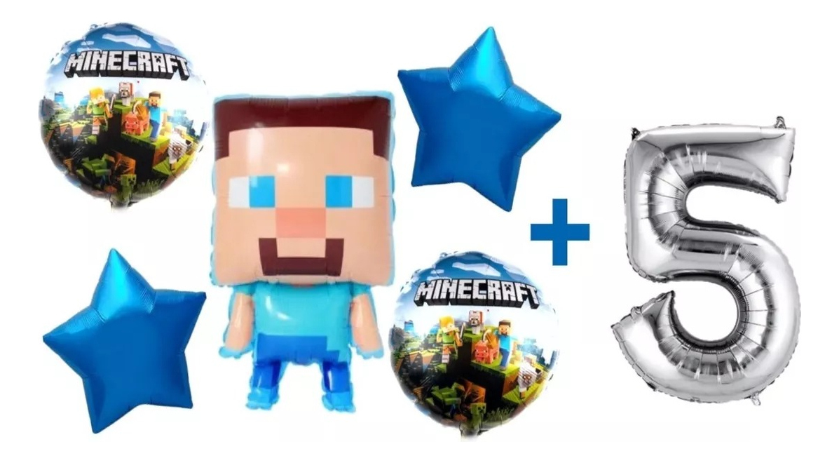 Decoracion Globos Fiesta Cumpleaños Minero Bloques Juego - Imagen 5