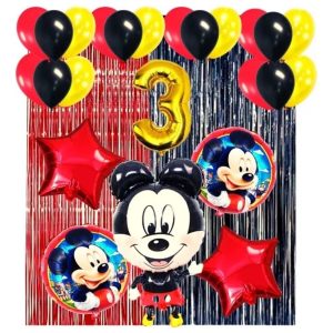 Decoracion Globos Mickey Mouse Rojo Amarillo Negro Cortina