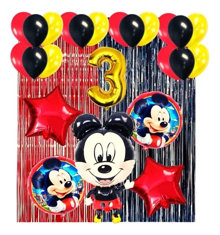 Decoracion Globos Mickey Mouse Rojo Amarillo Negro Cortina