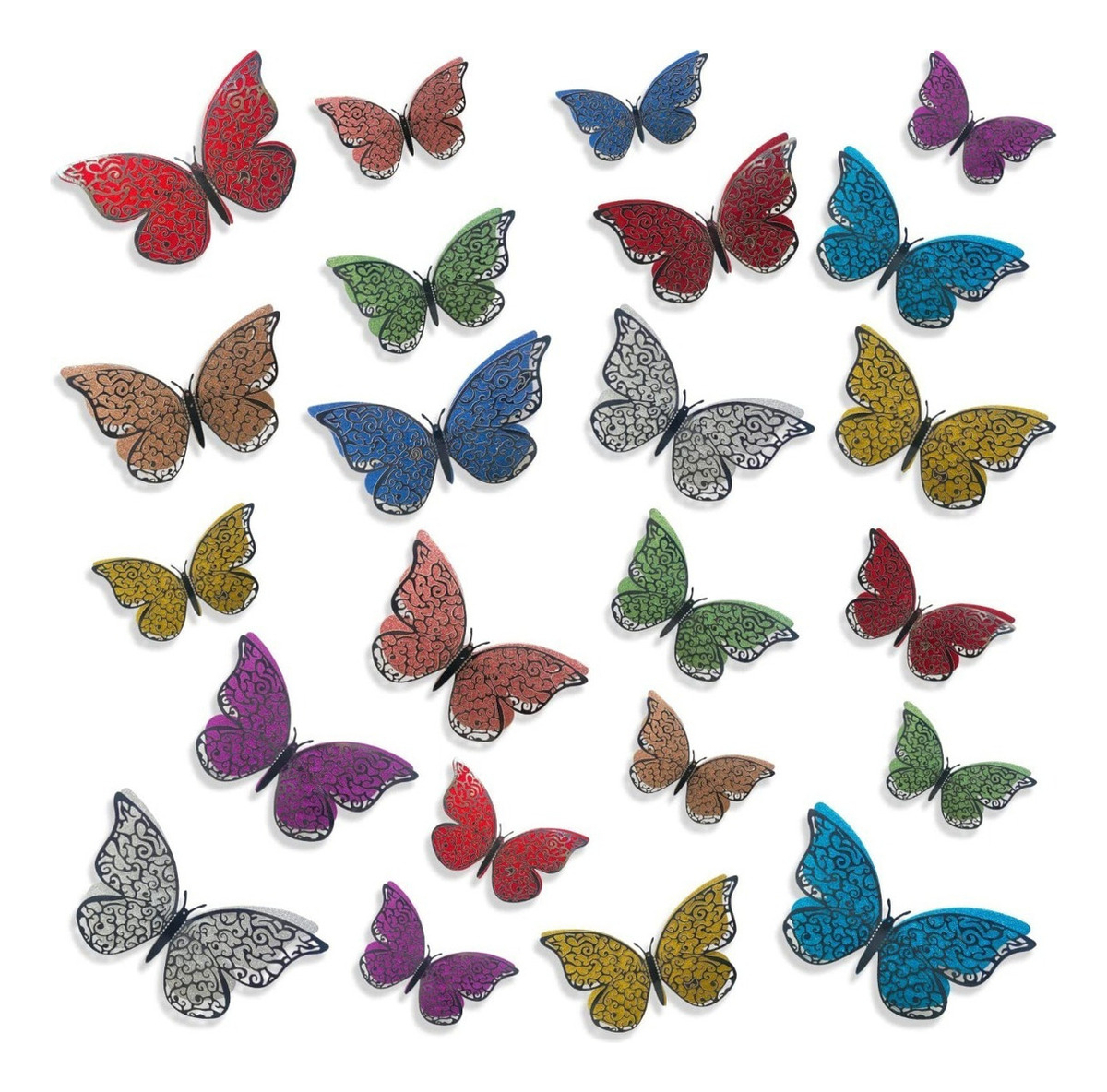 12 Mariposas 3d Papel Metalizado Decorativas Pared Negro - Imagen 2