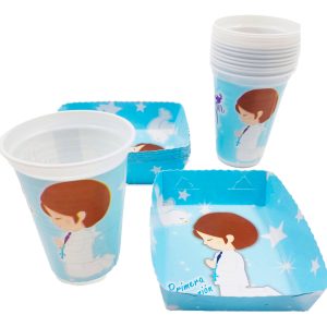 Kit 12 Vasos 12 Platos Decorativos Primera Comunion Niño