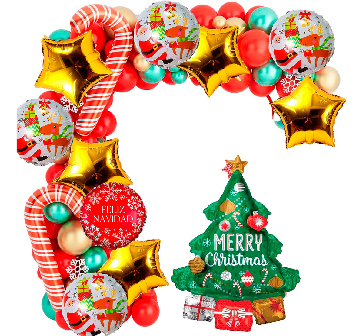 Kit Arco Decoracion Globos Navidad Papa Noel Rojo Bastones