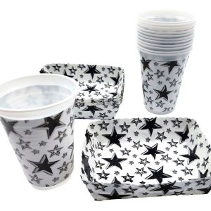 Kit Fiesta Vasos Platos Estrellas Negro X12 Unidades Oferta