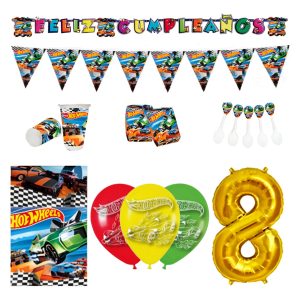Kit Hot Wheels Carros Carreras Pista Globos Vasos Platos